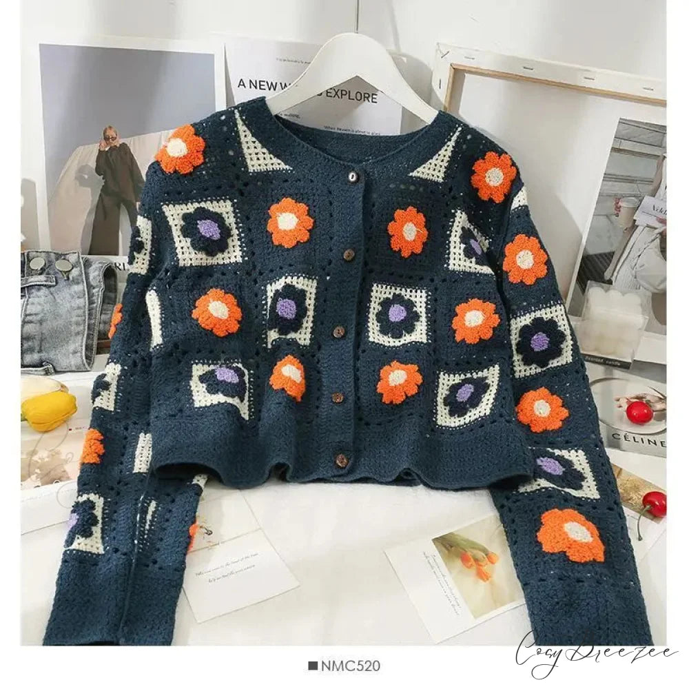 Multicolor Y2K Loose Crochet Knit Cardigan Black / One Size cardiagn-250126