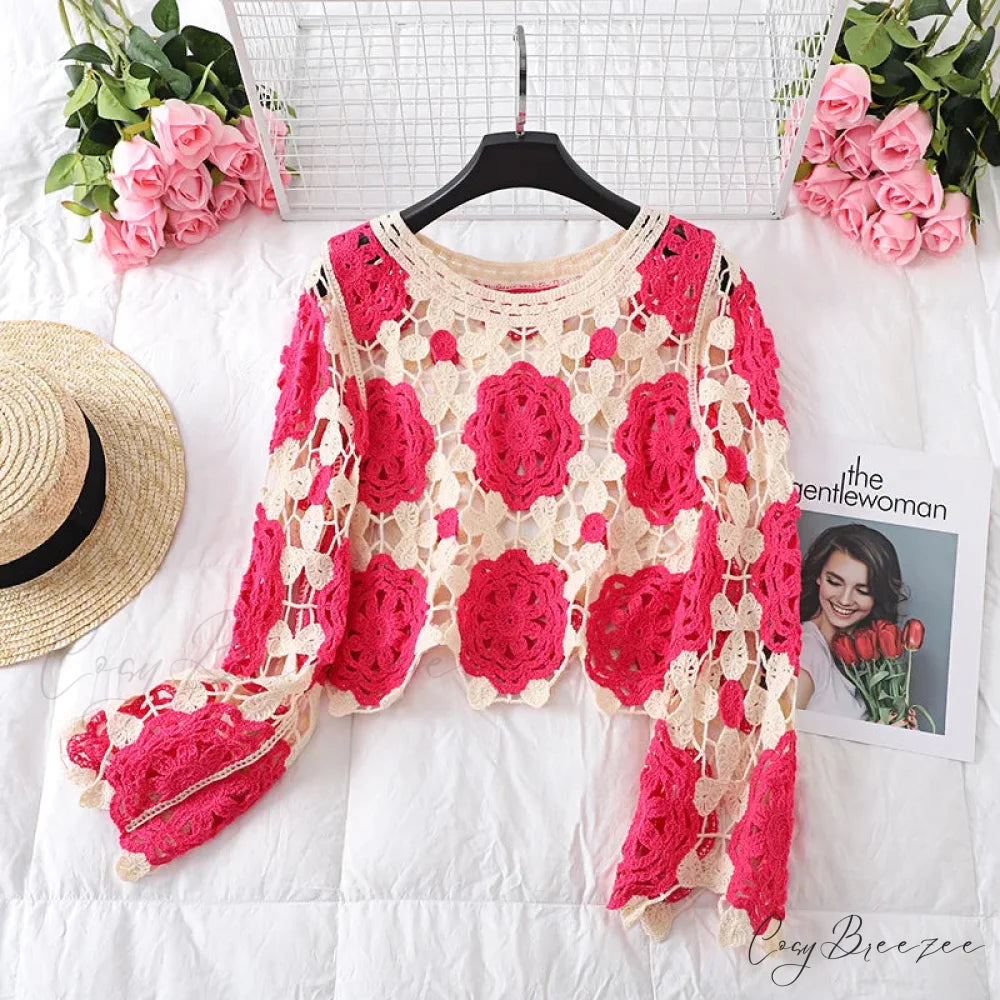 Multicolor Y2K Loose Crochet Knit Cardigan Burgundy / One Size cardiagn-250126