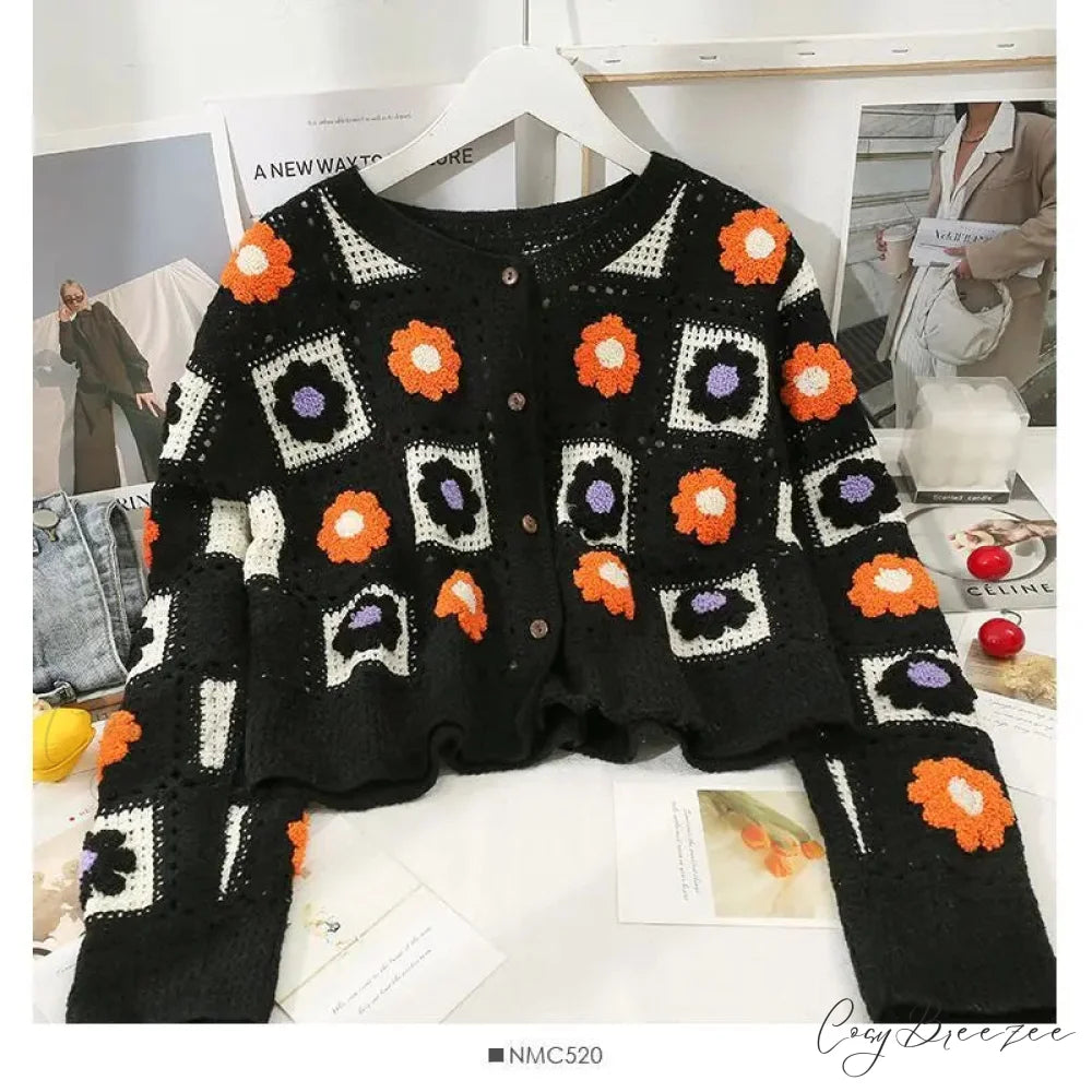 Multicolor Y2K Loose Crochet Knit Cardigan cardiagn-250126
