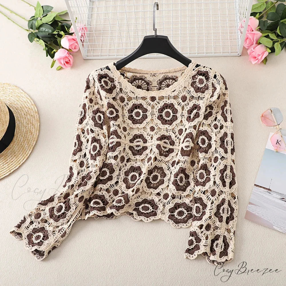 Multicolor Y2K Loose Crochet Knit Cardigan Dark Brown / One Size cardiagn-250126
