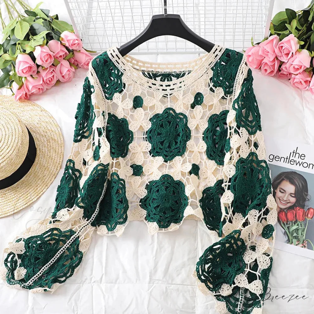 Multicolor Y2K Loose Crochet Knit Cardigan Green / One Size cardiagn-250126