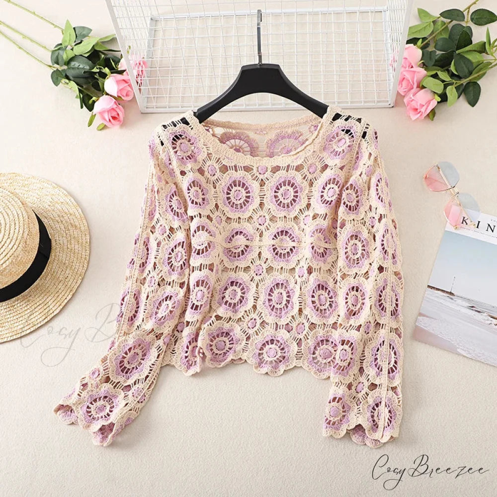 Multicolor Y2K Loose Crochet Knit Cardigan Lavender / One Size cardiagn-250126