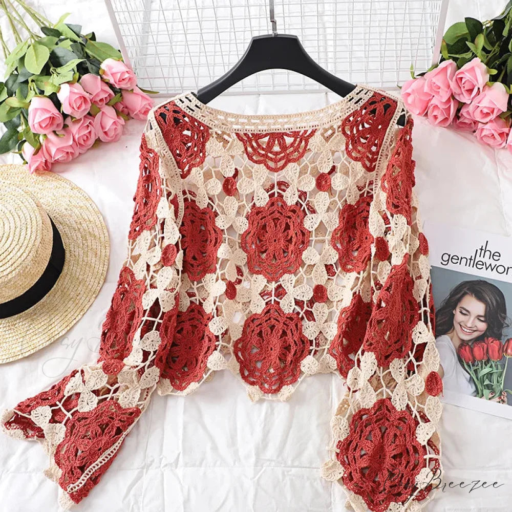 Multicolor Y2K Loose Crochet Knit Cardigan light brown / One Size cardiagn-250126