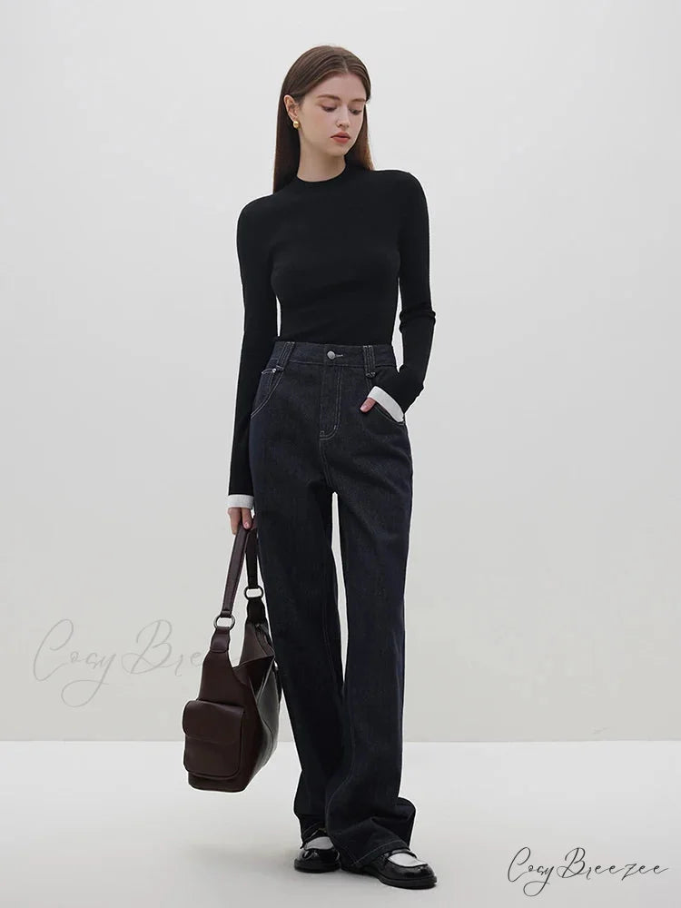 Multiple Colors Half Turtleneck Slim Knitted Sweater Black / S swraters-241228