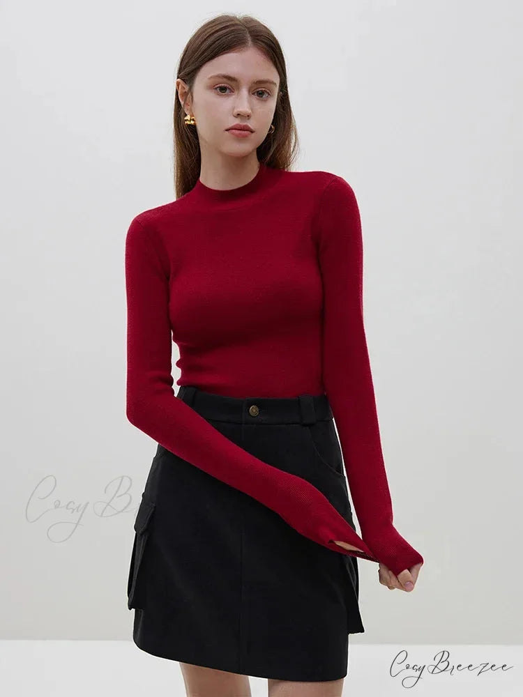 Multiple Colors Half Turtleneck Slim Knitted Sweater swraters-241228