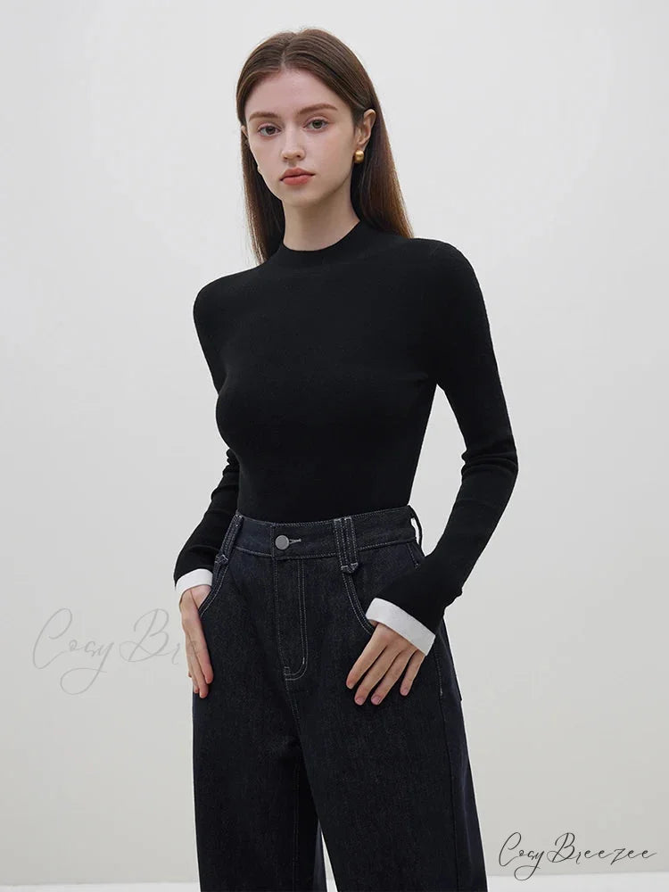 Multiple Colors Half Turtleneck Slim Knitted Sweater swraters-241228
