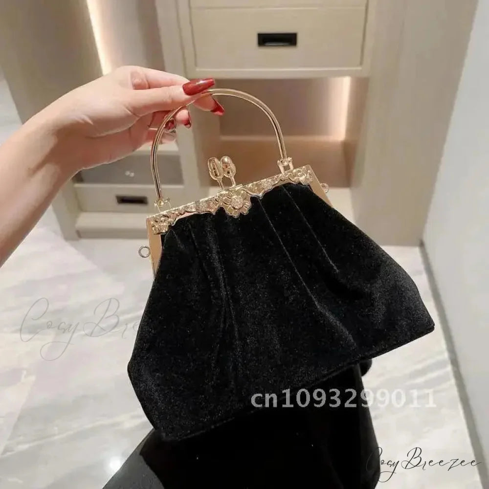 Mysterious Black Velvet Wedding Clutch Black clutchbag-250126