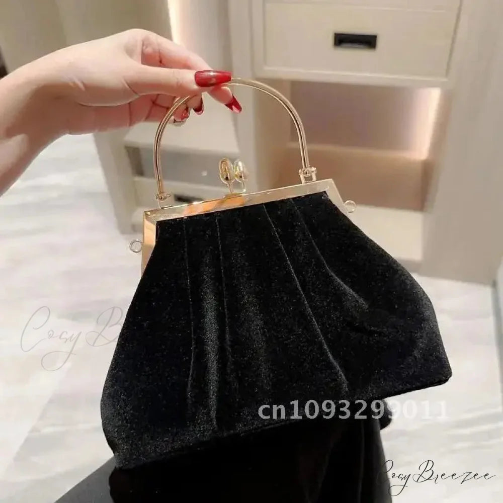 Mysterious Black Velvet Wedding Clutch Black clutchbag-250126