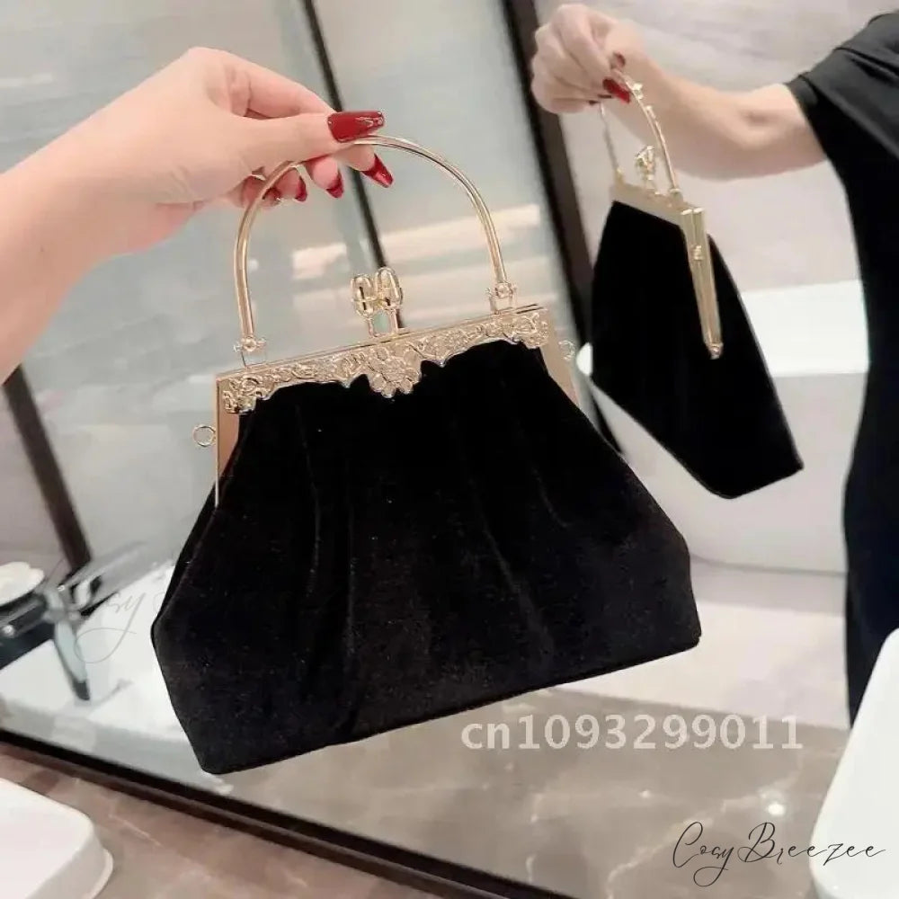 Mysterious Black Velvet Wedding Clutch Black clutchbag-250126
