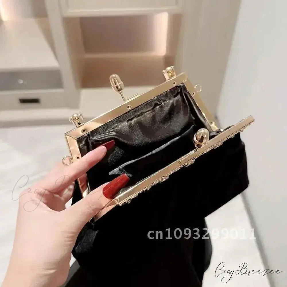 Mysterious Black Velvet Wedding Clutch Black clutchbag-250126