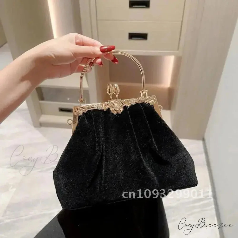 Mysterious Black Velvet Wedding Clutch Black clutchbag-250126