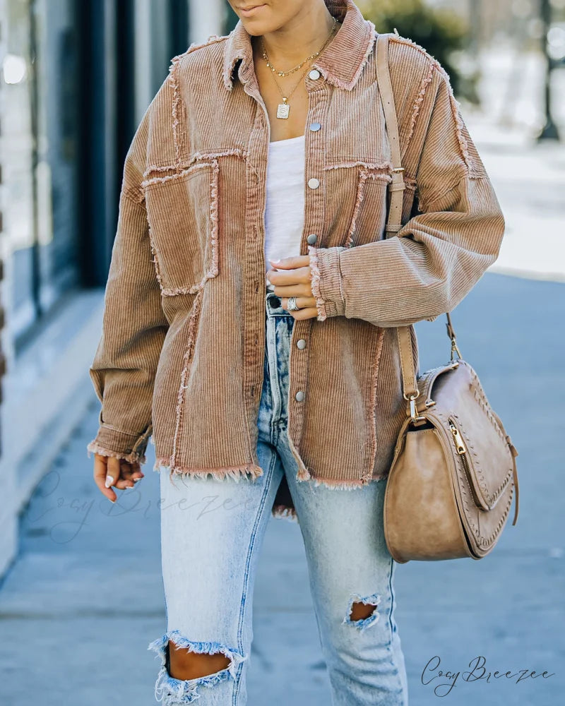 Navid Corduroy Shacket with Pockets - Brown Sugar