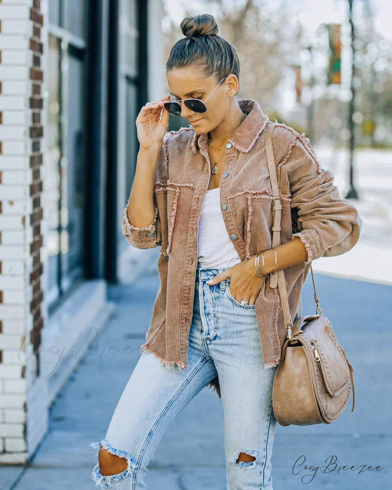 Navid Corduroy Shacket with Pockets - Brown Sugar