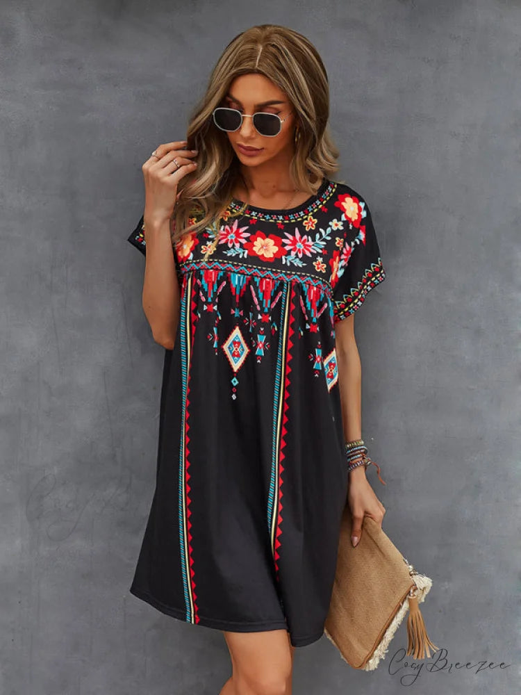 Neck Festive Knitted for Gown Short-Sleeved Round Casual Women
