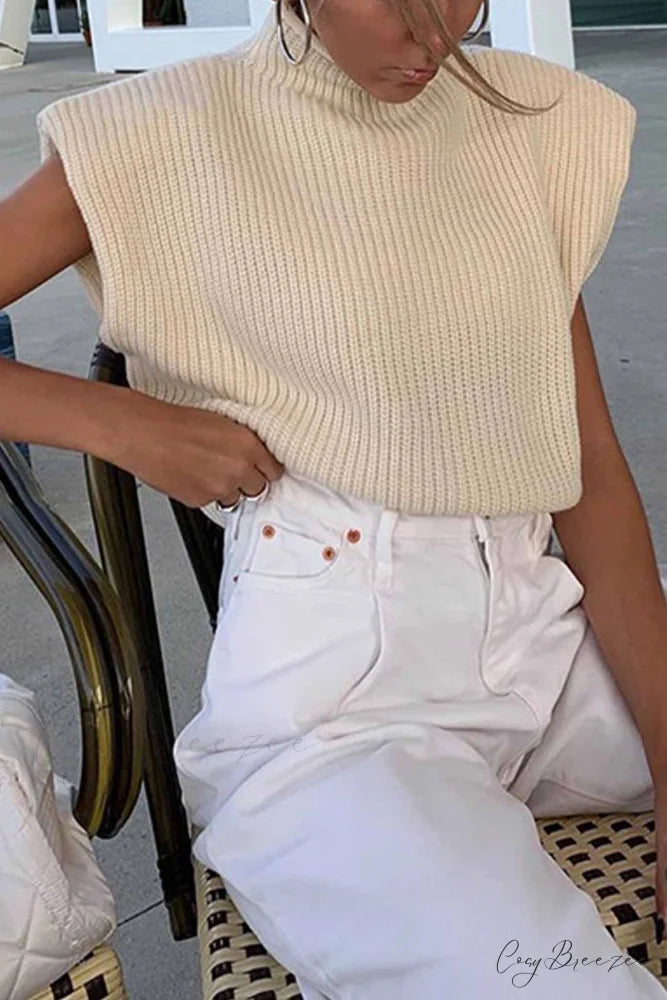 Neck Mock Sleeveless Sweater Apricot / S