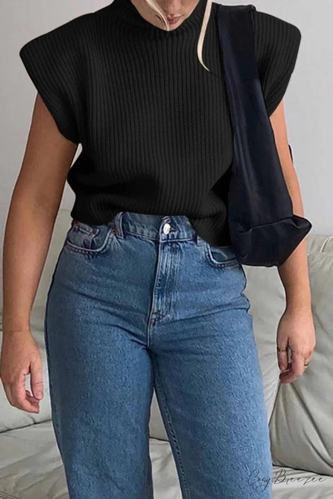 Neck Mock Sleeveless Sweater Black / M