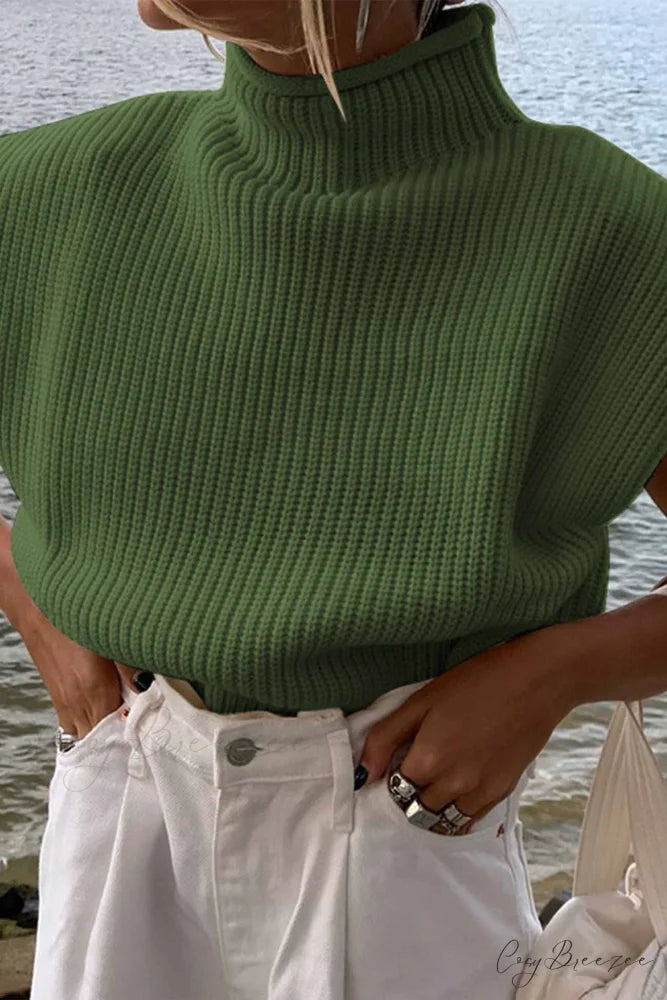 Neck Mock Sleeveless Sweater Green / S