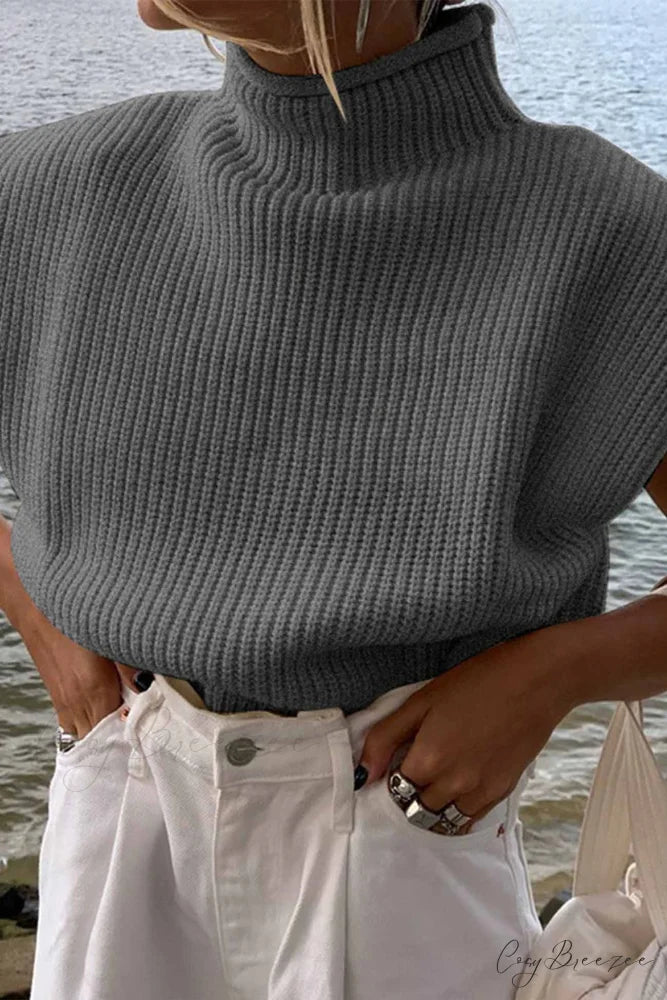 Neck Mock Sleeveless Sweater Grey / S