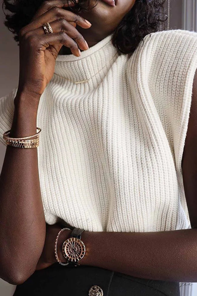 Neck Mock Sleeveless Sweater White / L