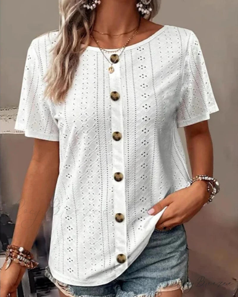Neck Plain Round T-Shirt White / S