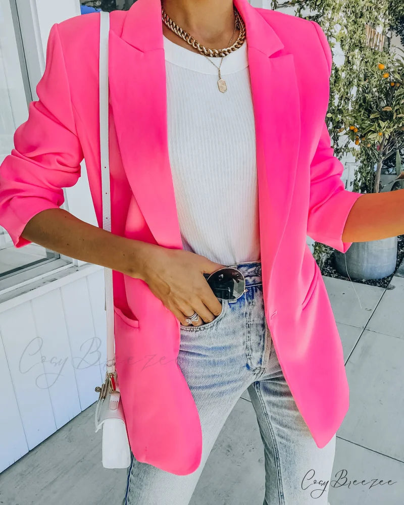 Neon Pink Standards Pocketed Blazer