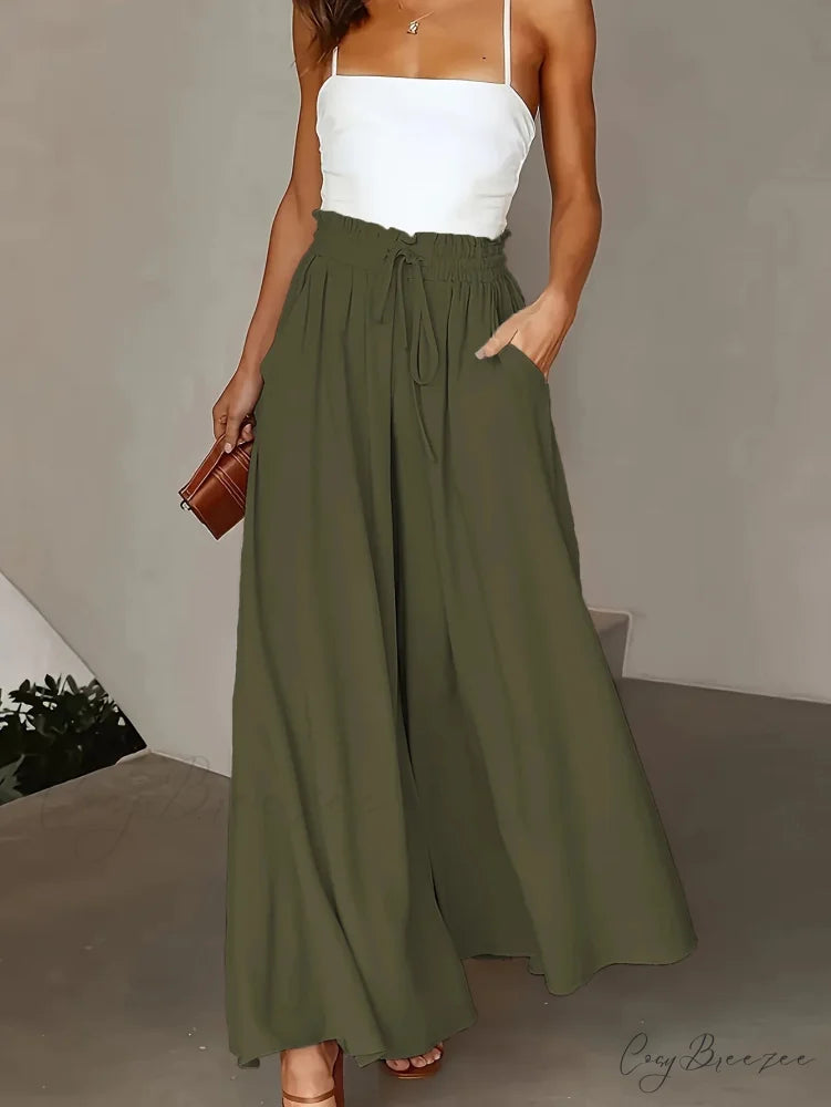 Neon Pull-Tie Wide-Leg Utility Pant BROWN / 0XL pant-250223