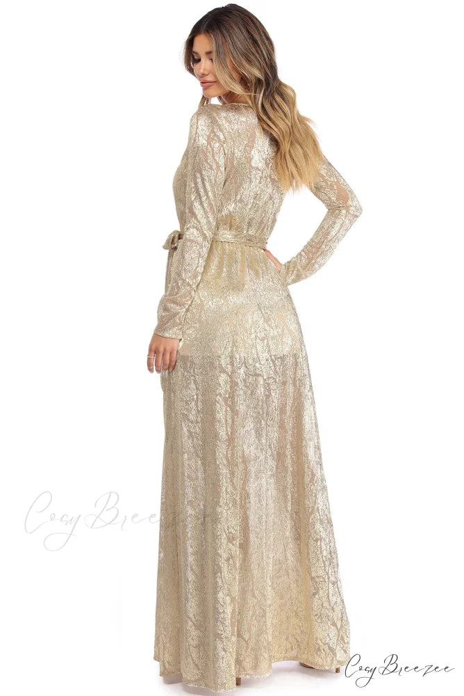 Nerissa Metallic Stylish Wrap Evening Dress