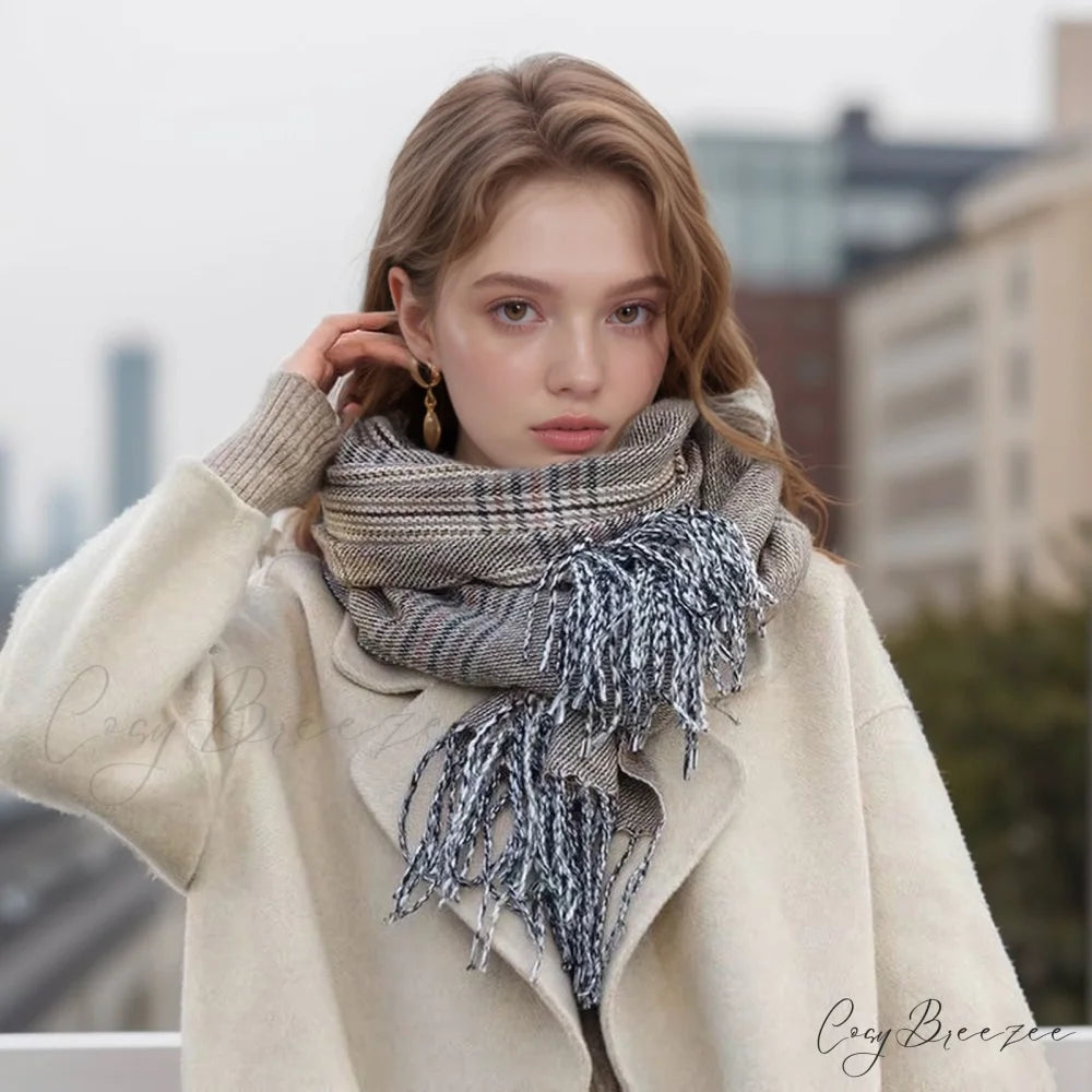 New Autumn Winter Thin Retro Tassel Plaid High-end Classic Elegant Scarf BROWN