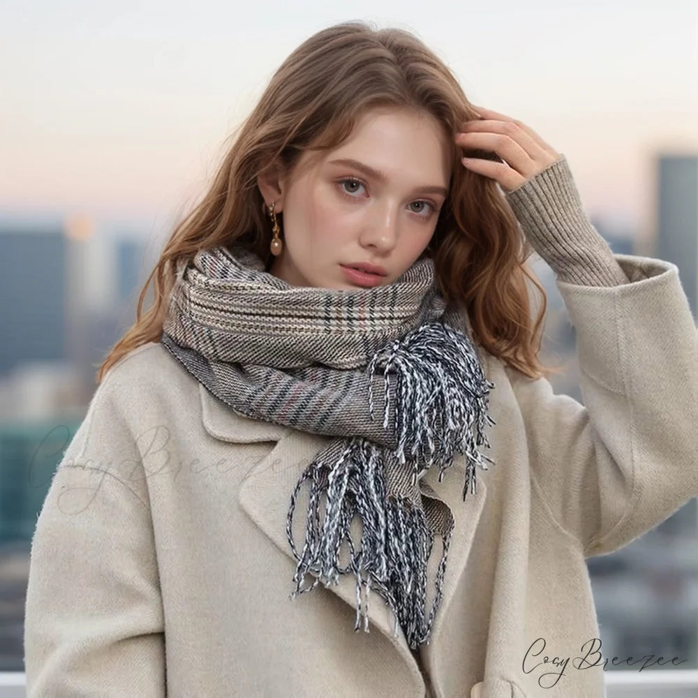 New Autumn Winter Thin Retro Tassel Plaid High-end Classic Elegant Scarf BROWN