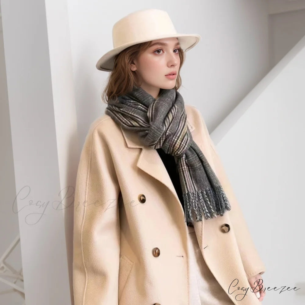 New Autumn Winter Thin Retro Tassel Plaid High-end Classic Elegant Scarf BROWN