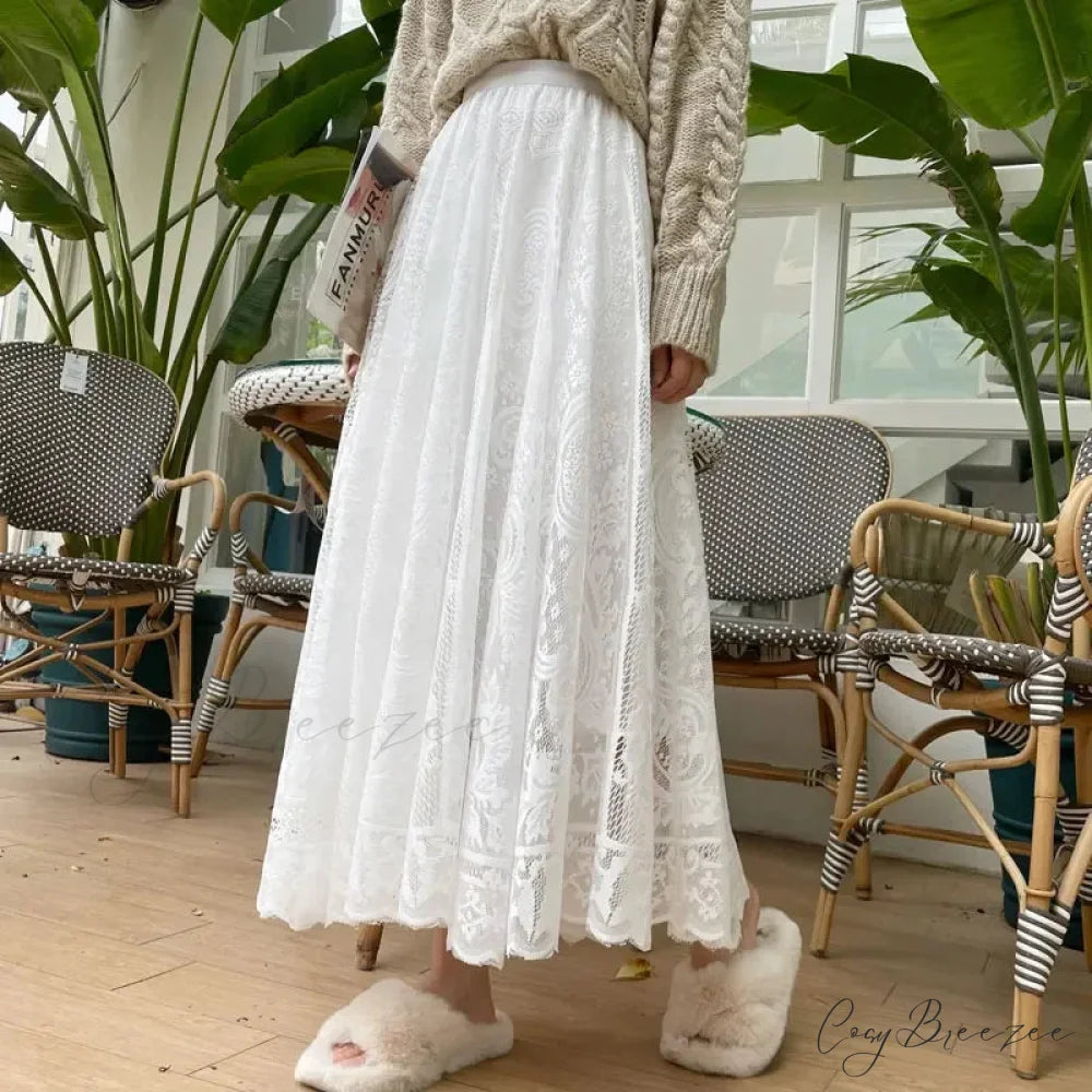 New Spring Summer Women Long Skirt Fairy Palace Custom Lace skirt-250126