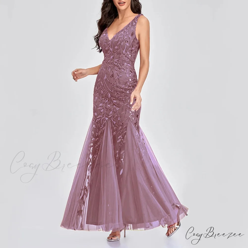 New Square-Collar Sequined Long-Sleeve Ruffle Hem Bodycon Evening Party Vestidos Dress