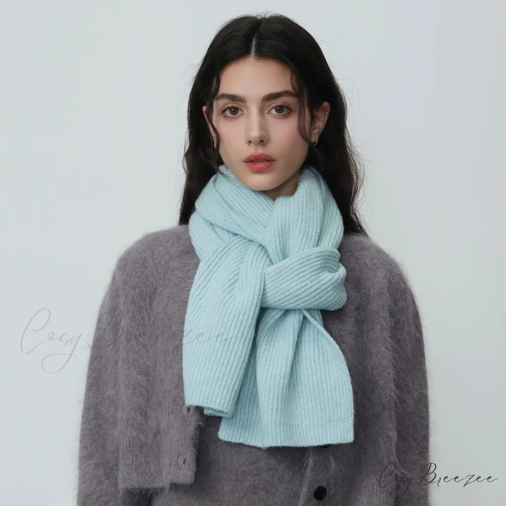 New Warm Knitted Wool Blended Scarf for Autumn Winter Comfort Light blue / L184CM W24CM