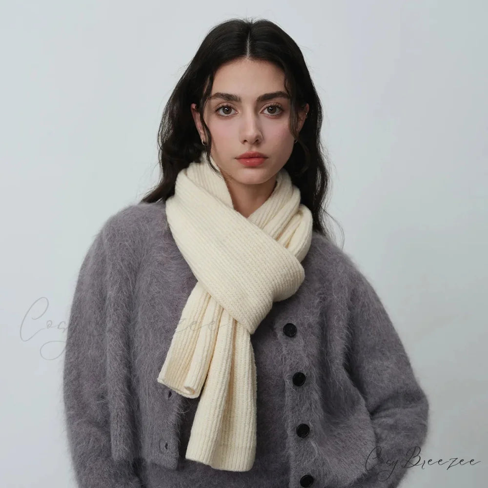 New Warm Knitted Wool Blended Scarf for Autumn Winter Comfort Milk Yellow / L184CM W24CM