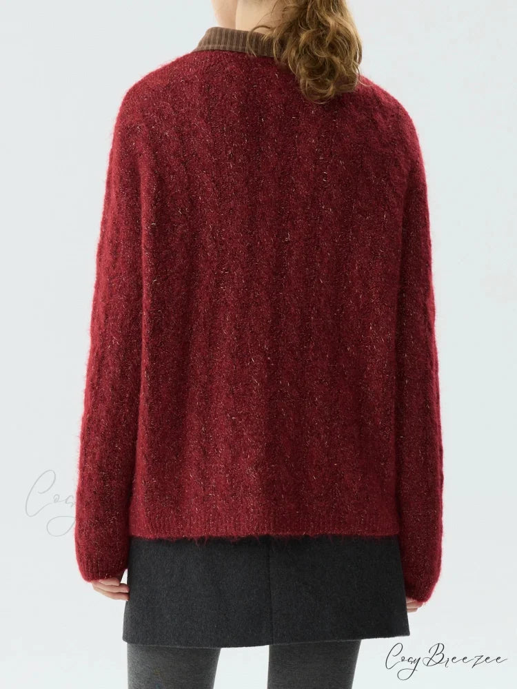 New Year’s Red Round Neck Loose Sweater swraters-241228
