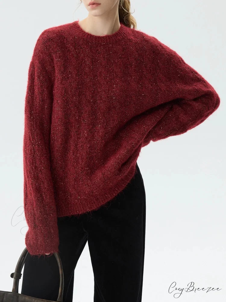 New Year’s Red Round Neck Loose Sweater swraters-241228
