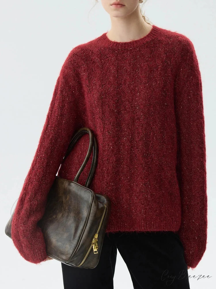 New Year’s Red Round Neck Loose Sweater Red / XS swraters-241228