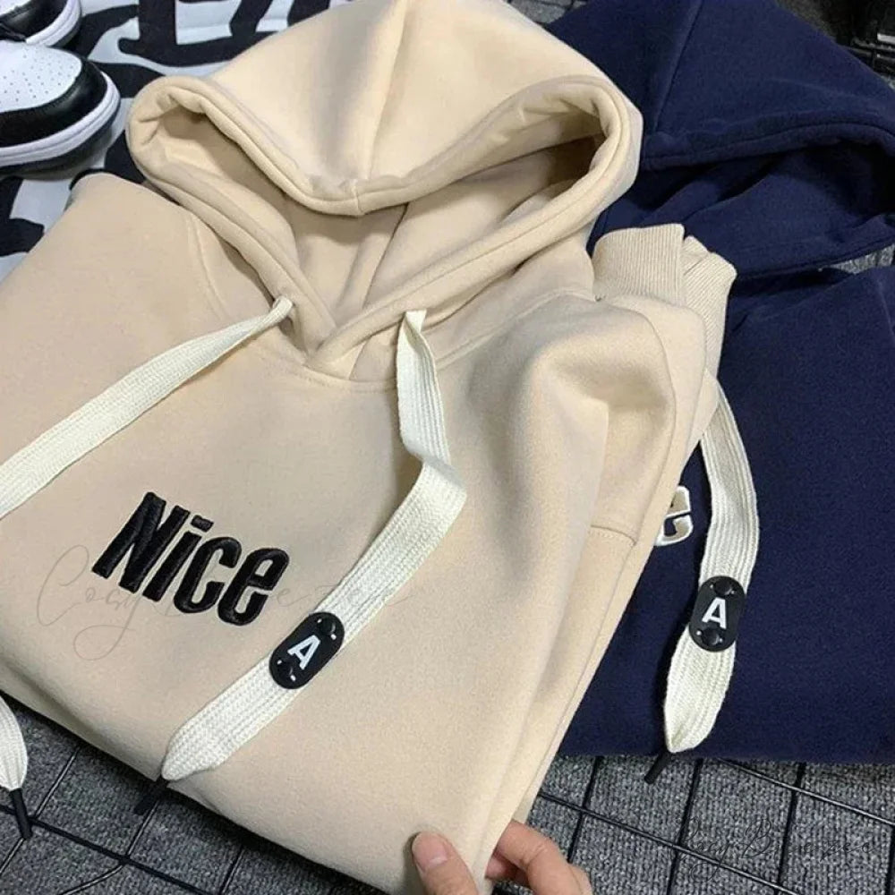 Nice Letter Print Cotton Fleece Hoodie hoodies-241228