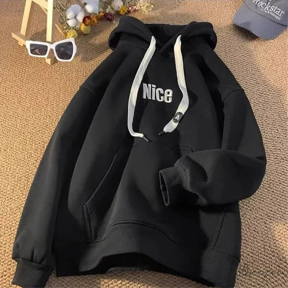 Nice Letter Print Cotton Fleece Hoodie hoodies-241228