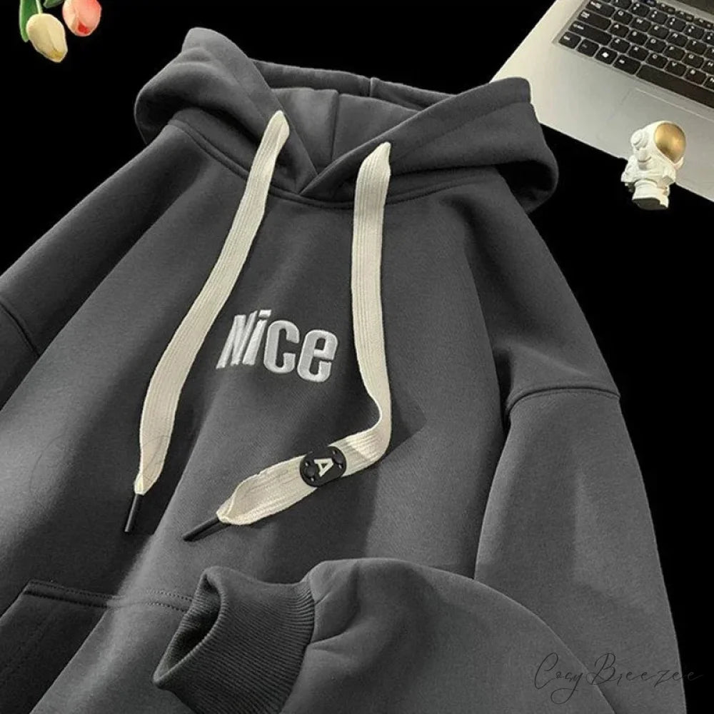 Nice Letter Print Cotton Fleece Hoodie hoodies-241228