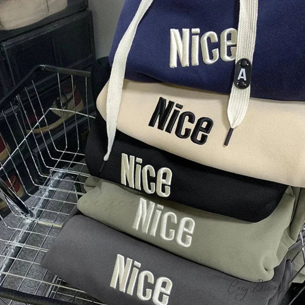 Nice Letter Print Cotton Fleece Hoodie hoodies-241228