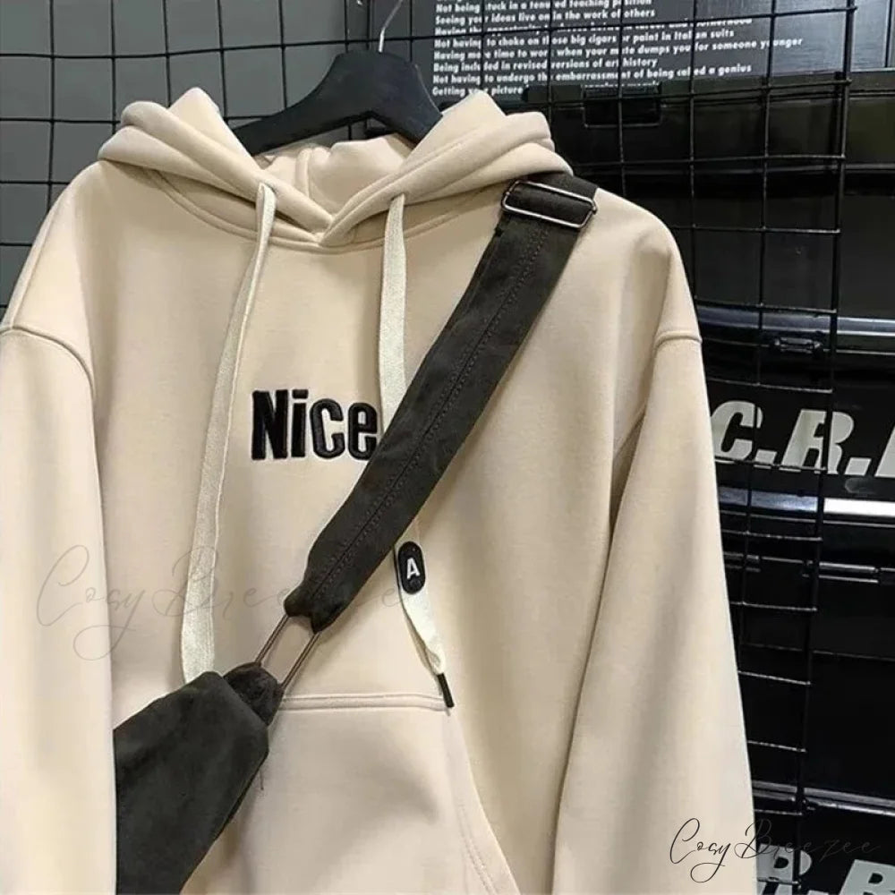 Nice Letter Print Cotton Fleece Hoodie hoodies-241228