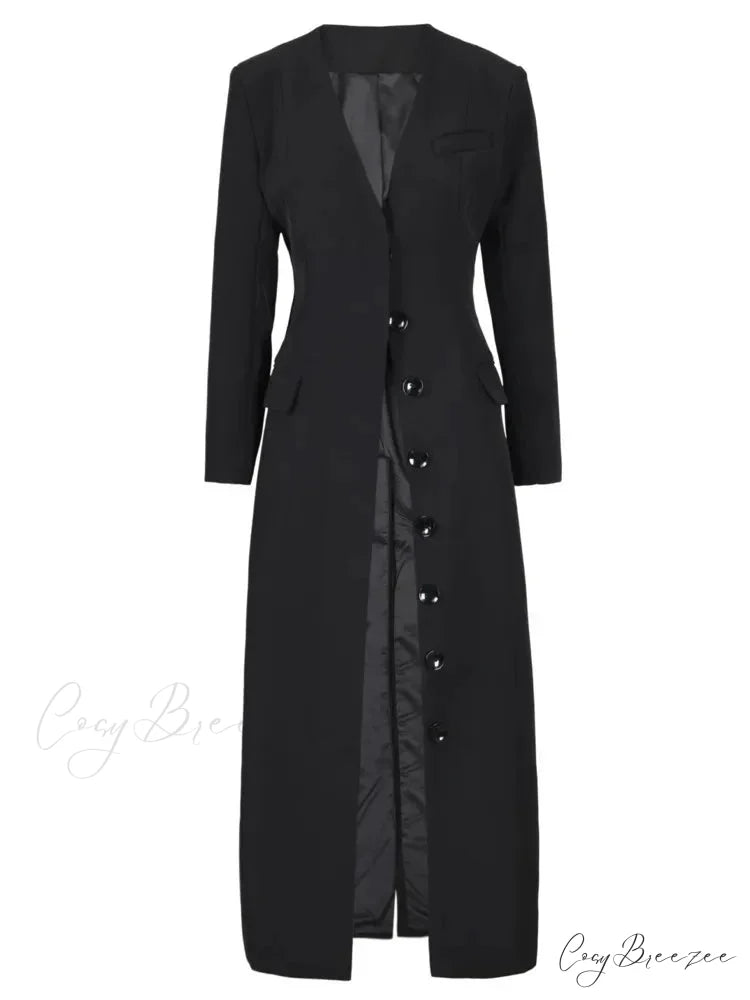 No Collar Single-Breasted Slim Coat overcoats-241228