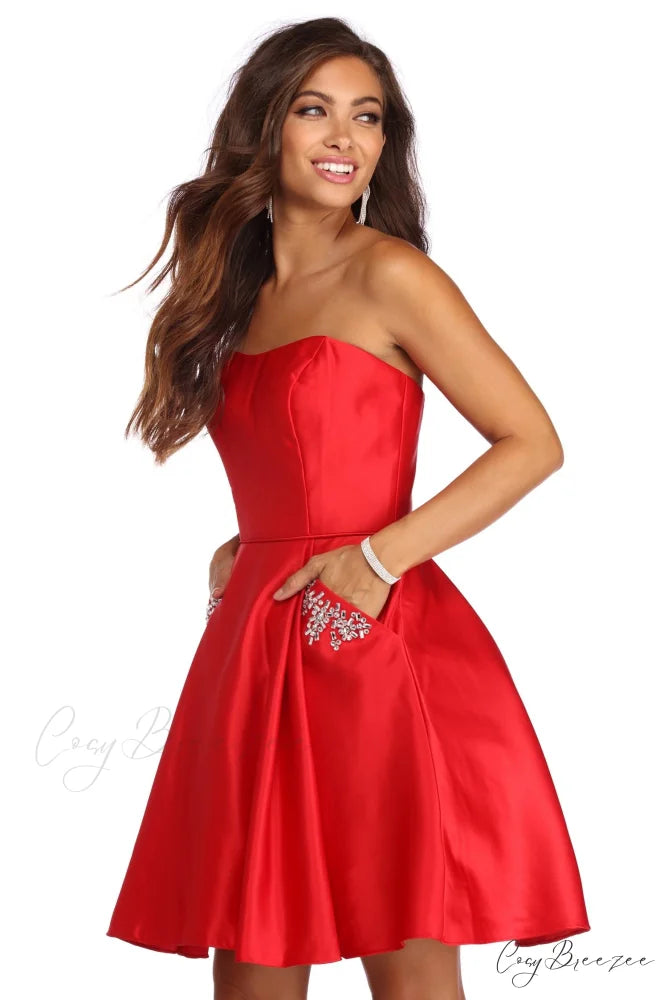 Noelle Formal Stylish Satin Party Dress RED / 3