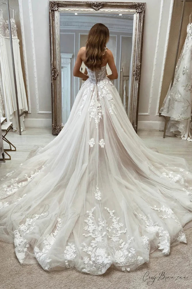 Norma Lace Applique Trendy Strapless A-line Wedding Dress