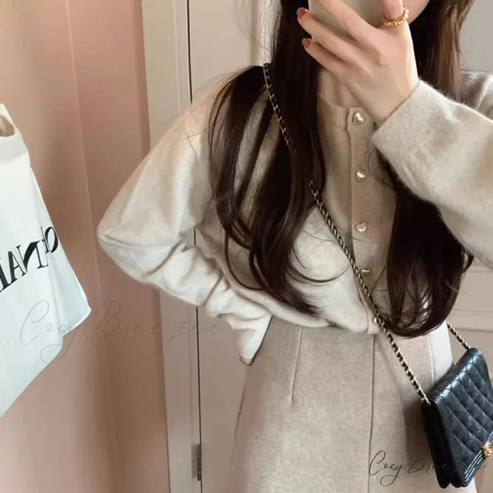 O-neck Full Sleeve Informal Cardigan APRICOT / One Size cardigans-241228