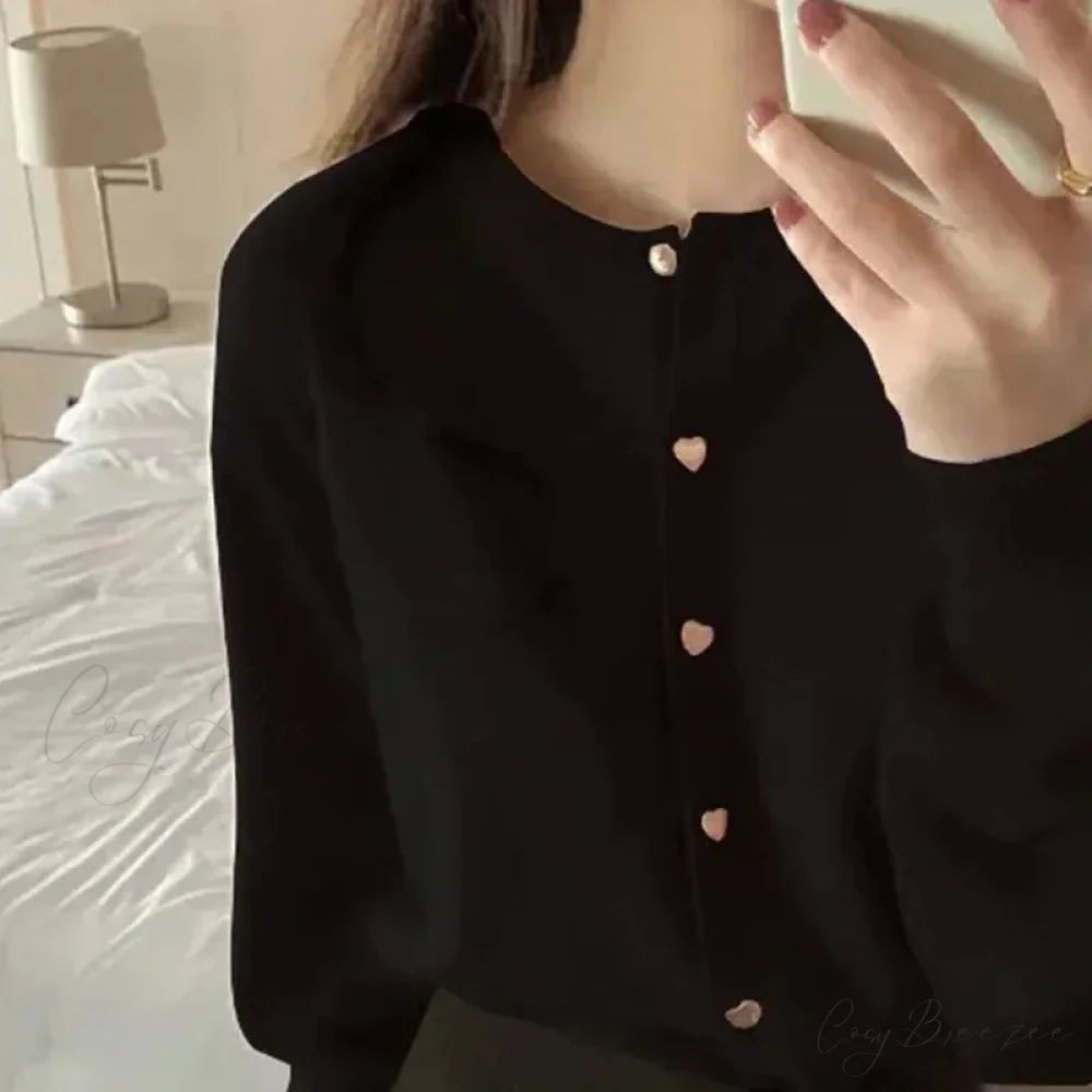 O-neck Full Sleeve Informal Cardigan Black / One Size cardigans-241228