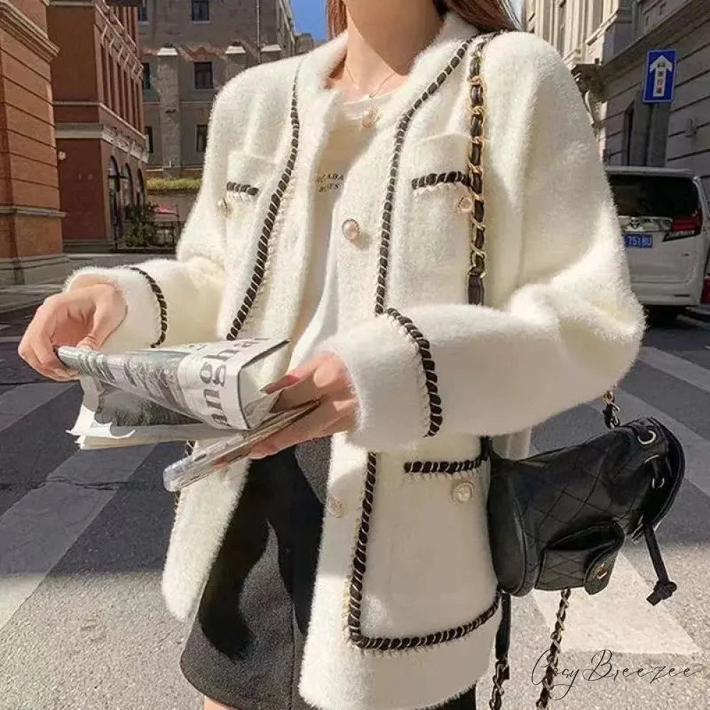 O-Neck Plain Color Office Knit Cardigan WHITE / M cardigans-241228