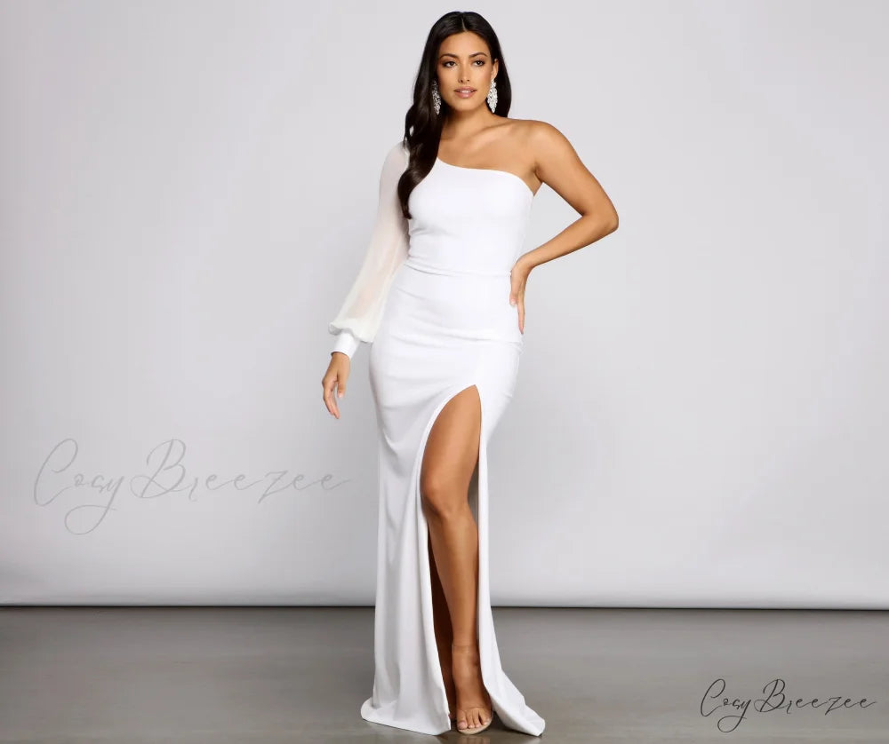 Odette Formal One Charming Shoulder Crepe Mermaid Dress WHITE / XS