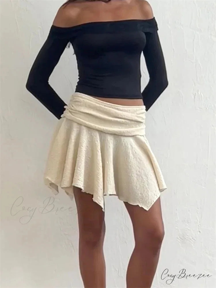 Off Shoulder Cropped Lace Patchwork Long Sleeve Slash Neck T-Shirts